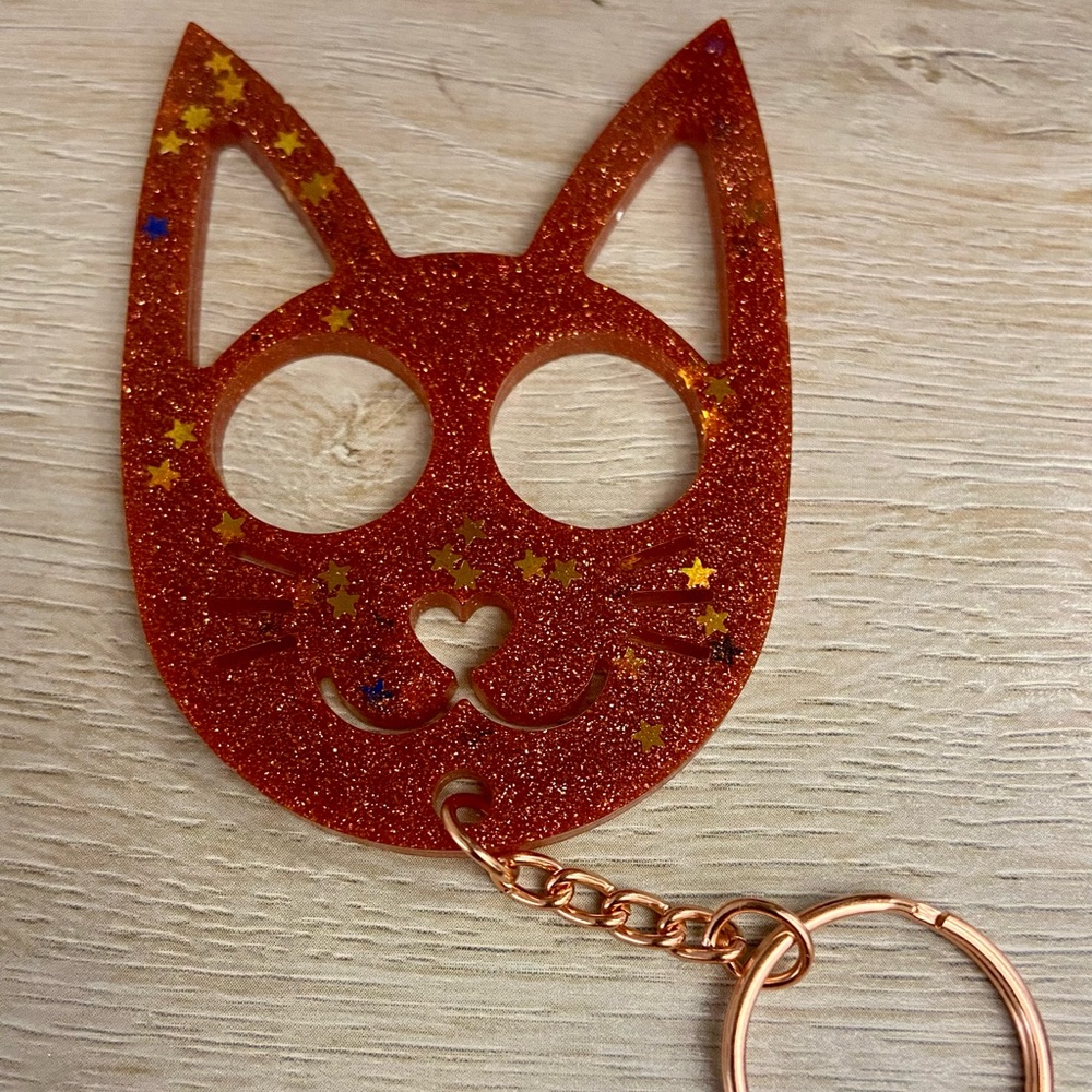 Shimmering Red Star Infused Kitty Cat Keychain